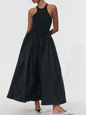 Maeve Anthropologie Drop Waist Maxi Dress Black Size XS NWT Sleeveless Crew Neck